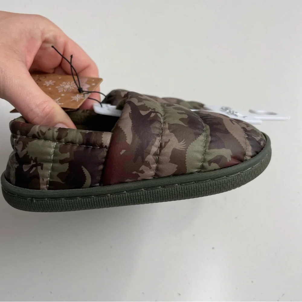 Capelli New York Slippers Dinosaur Camo Lined Traction Soles Olive Army Green